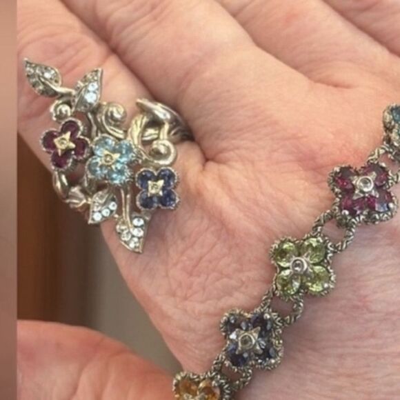 BARBARA BIXBY RING LOTUS FLOWER STATEMENT STERLING 925 RHODOLITE GEMS 7.5 EUC - Picture 15 of 16